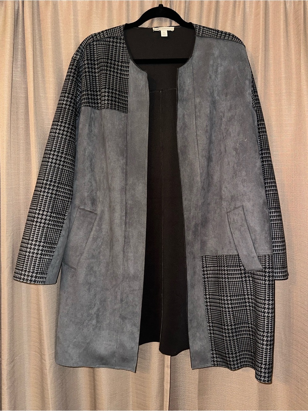 Cato Gray Mixed-Panel Suede Trench Coat
